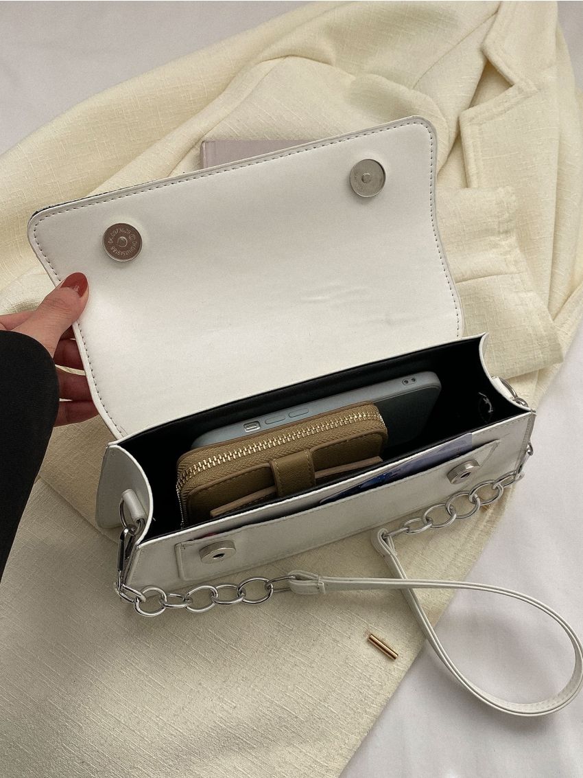 Letter Graphic Baguette Bag Medium White