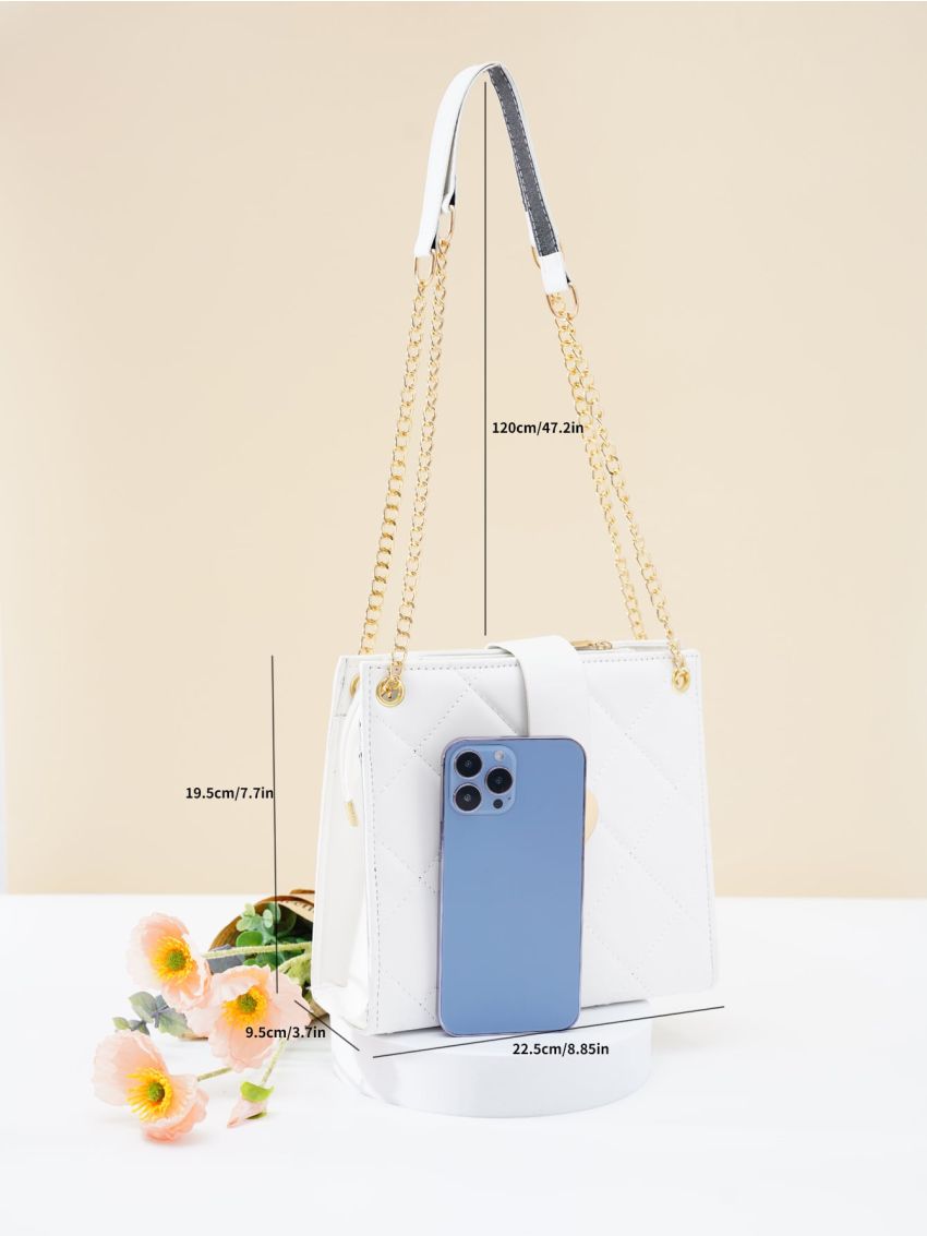 Small Square Bag Quilted Pattern Heart Decor PU