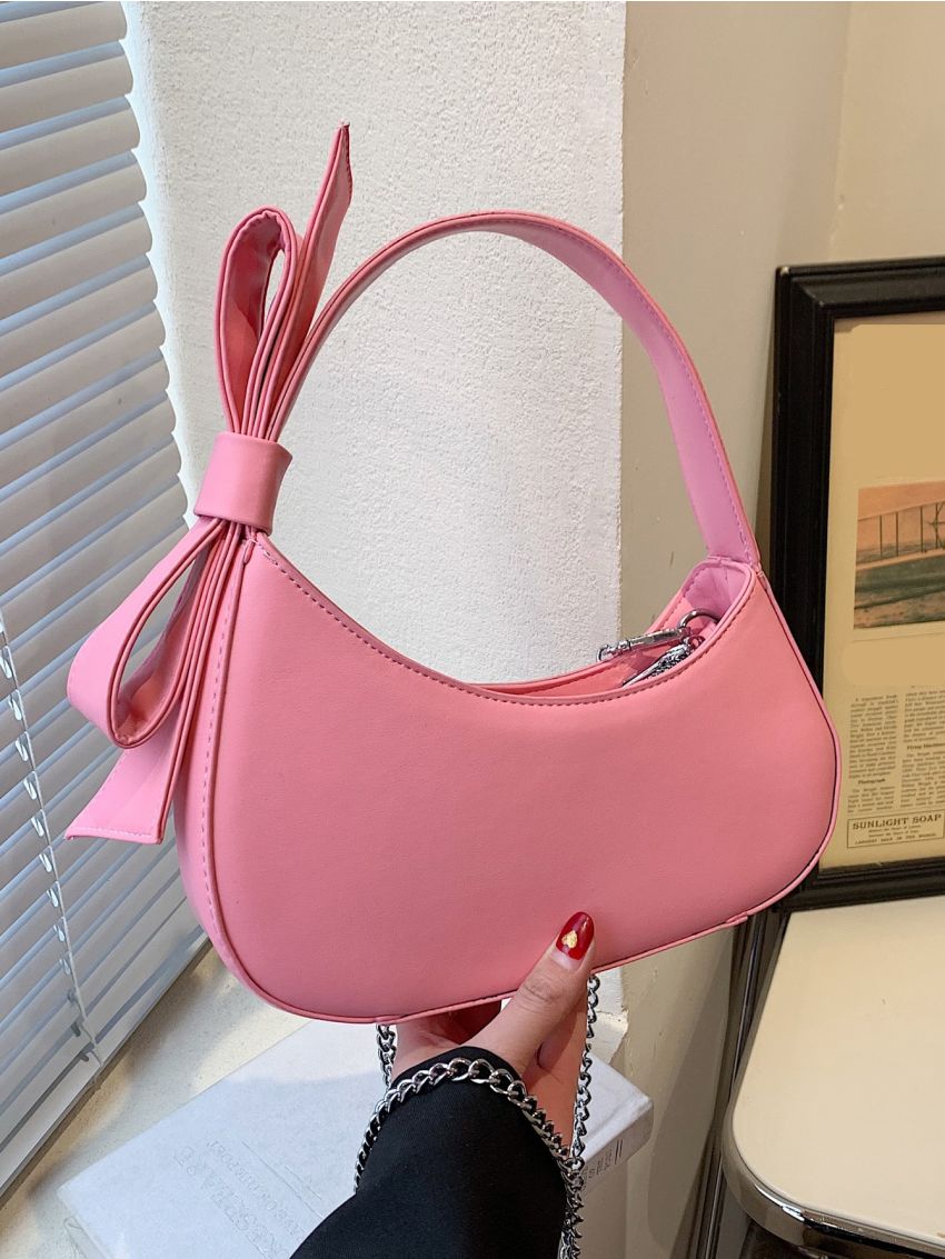 Medium Novelty Bag Bow Decor PU Pink