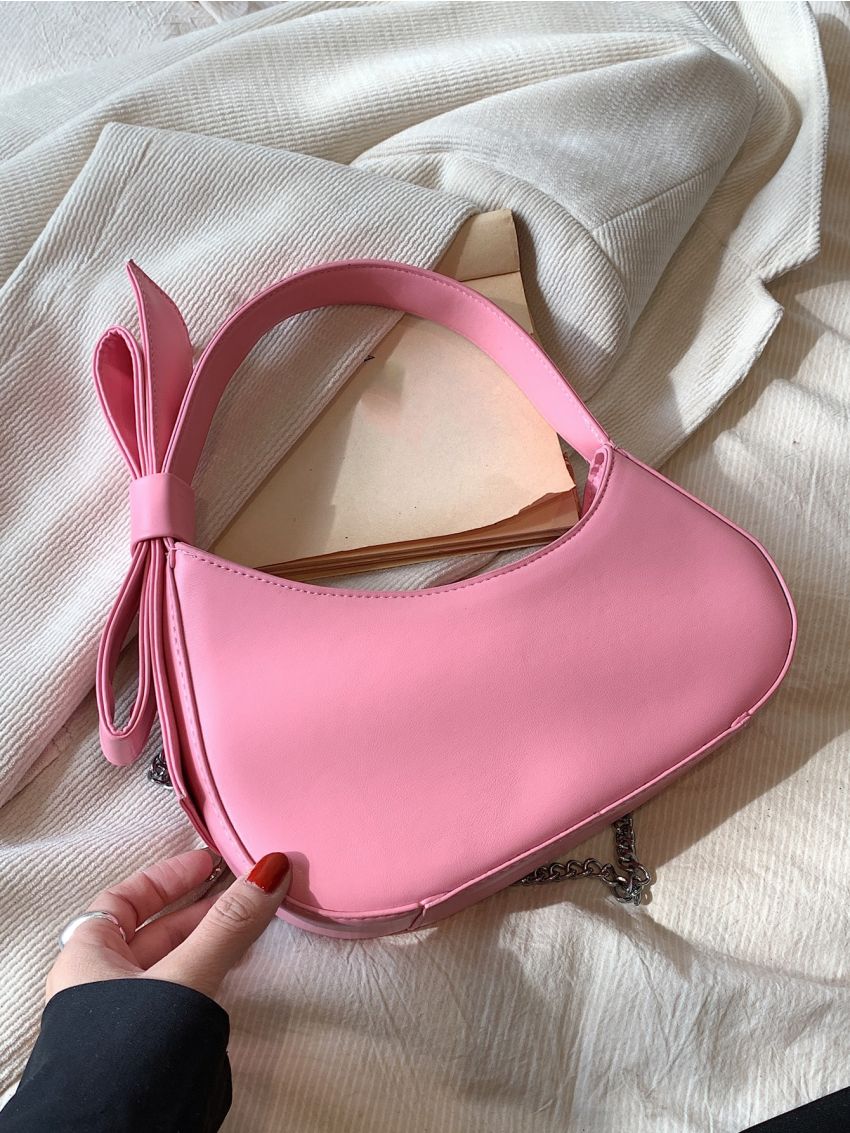 Medium Novelty Bag Bow Decor PU Pink