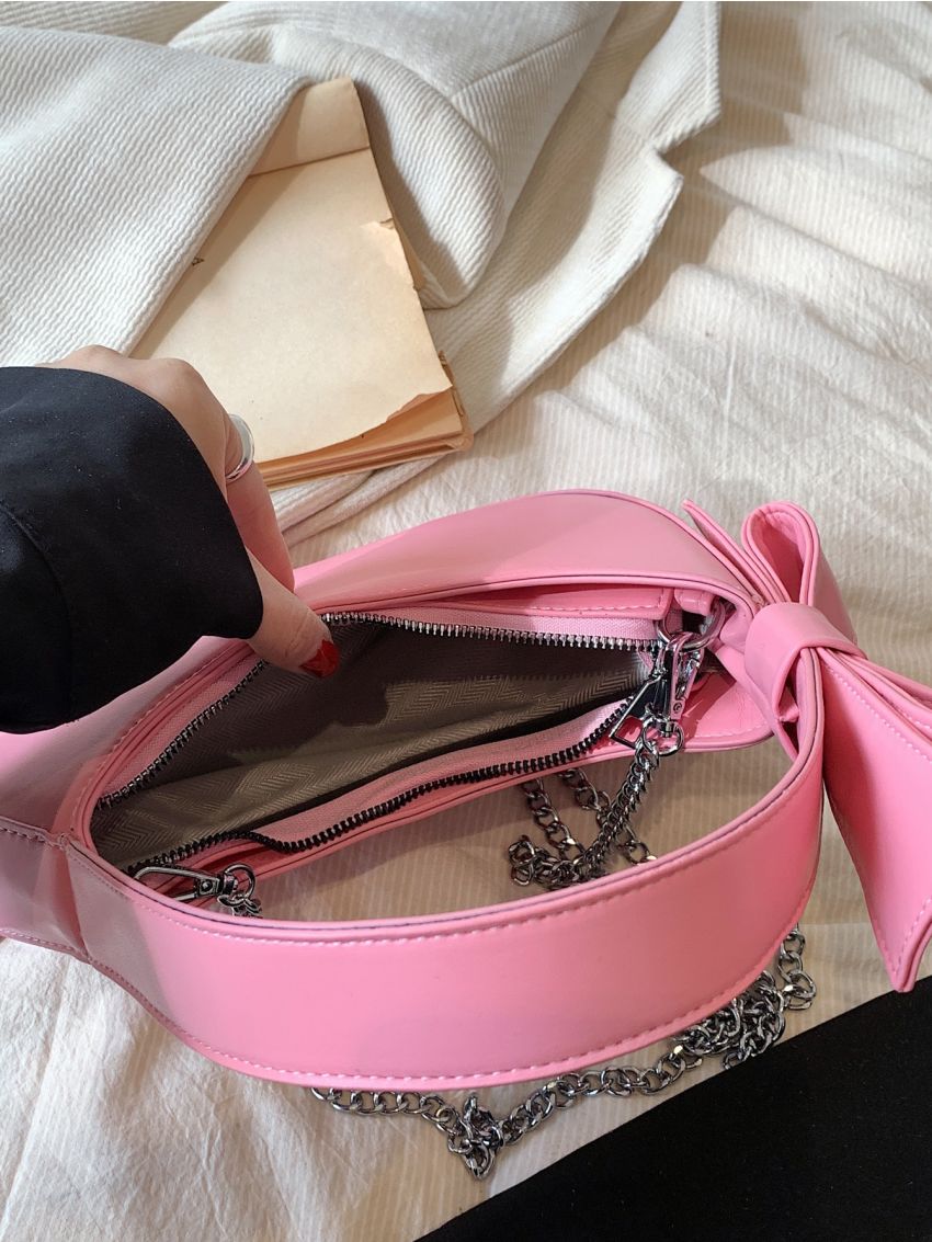 Medium Novelty Bag Bow Decor PU Pink