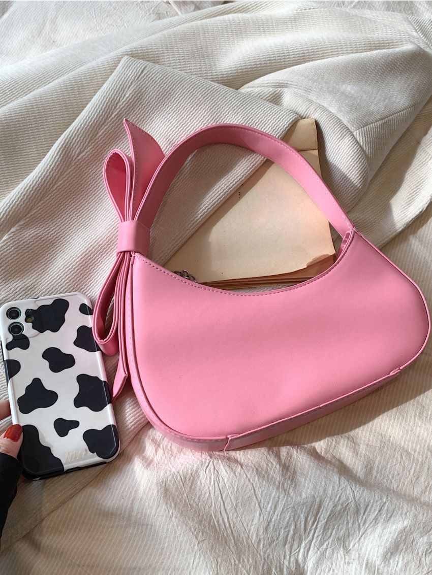 Medium Novelty Bag Bow Decor PU Pink