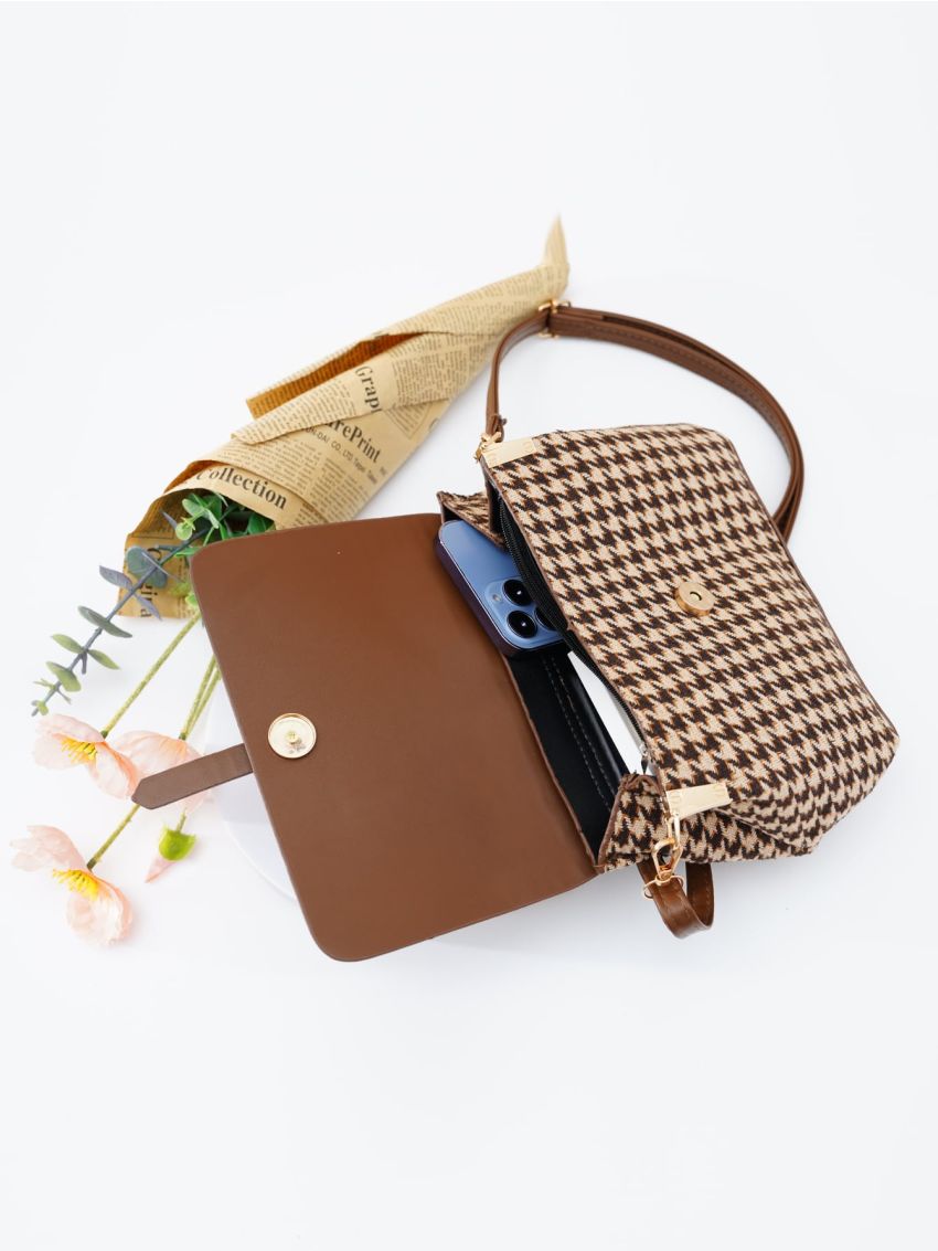 Small Flap Novelty Bag Houndstooth Pattern Elegant