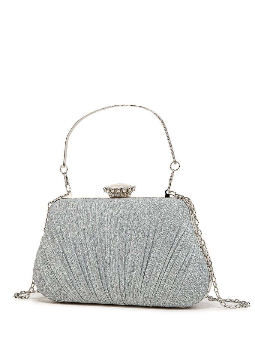 Rhinestone Decor Glitter Box Bag Ruched Glamorous