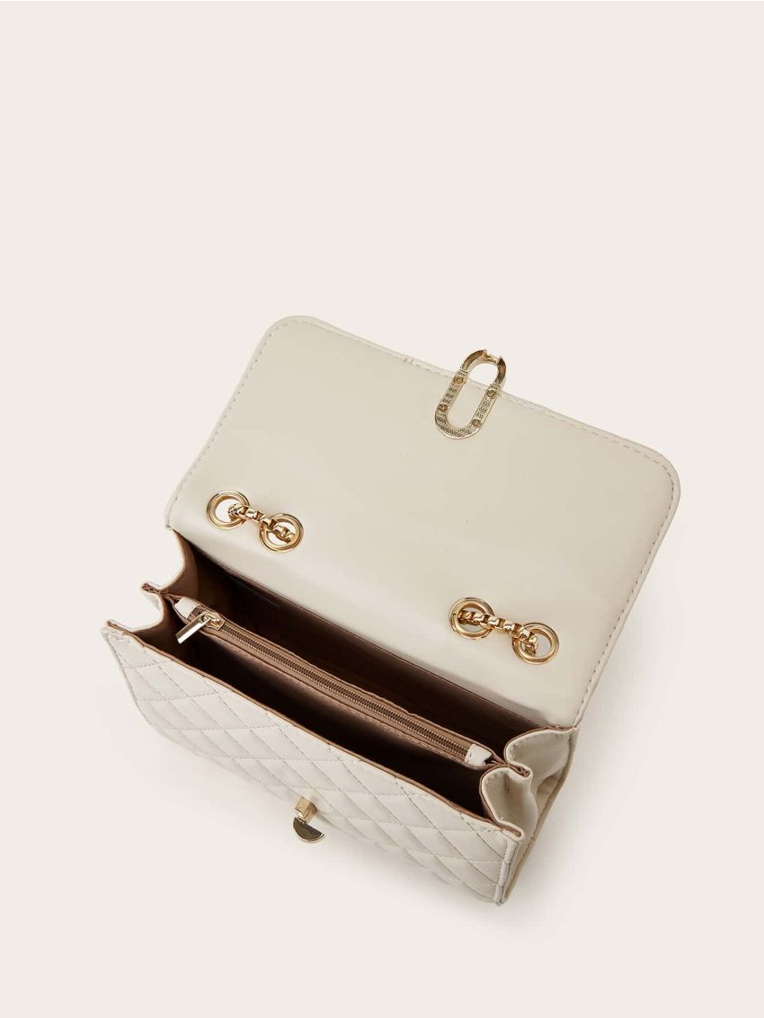 Mini Flap Square Bag Quilted Pattern Metal Decor Elegant