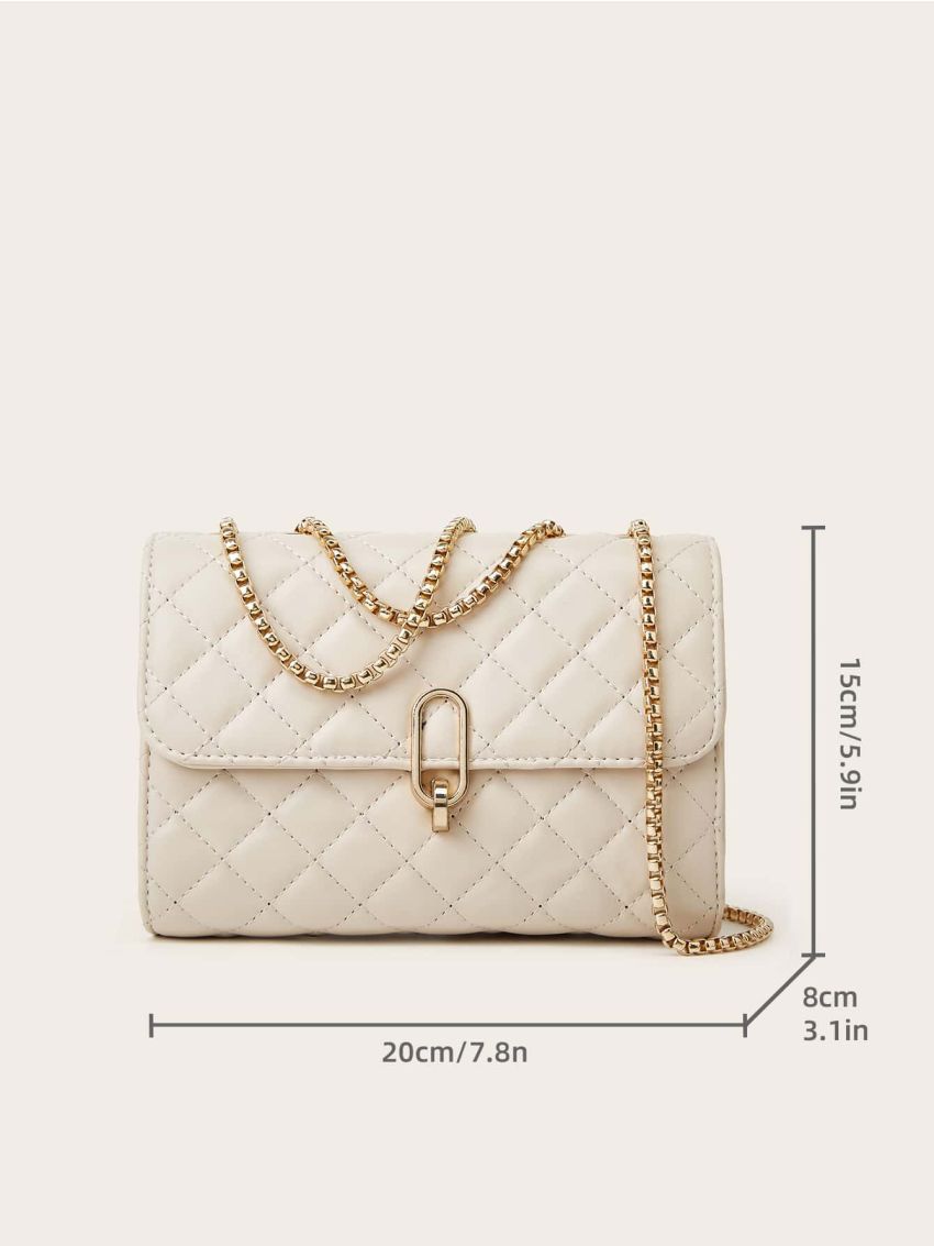 Mini Flap Square Bag Quilted Pattern Metal Decor Elegant
