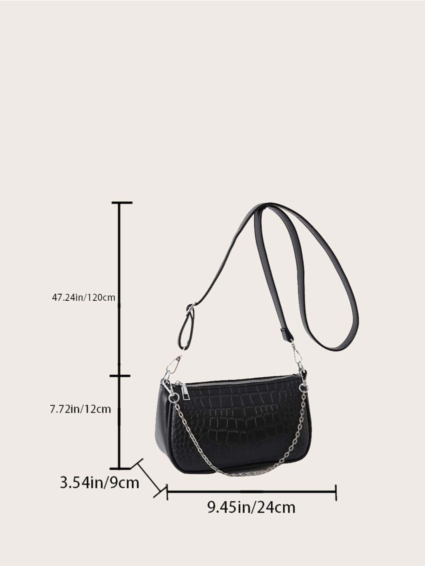 Crocodile Embossed Square Bag Small Chain Decor Black