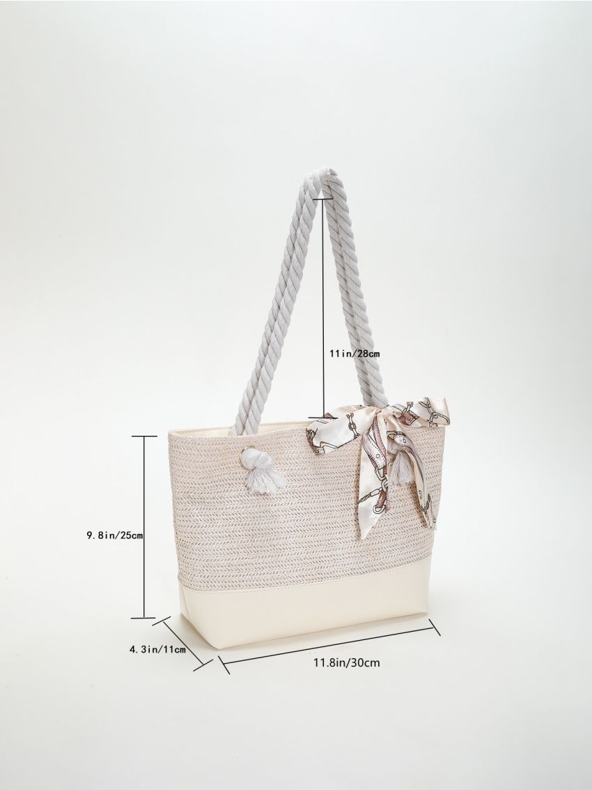 Twilly Scarf Decor Straw Bag Small For Beach Vacation Travel