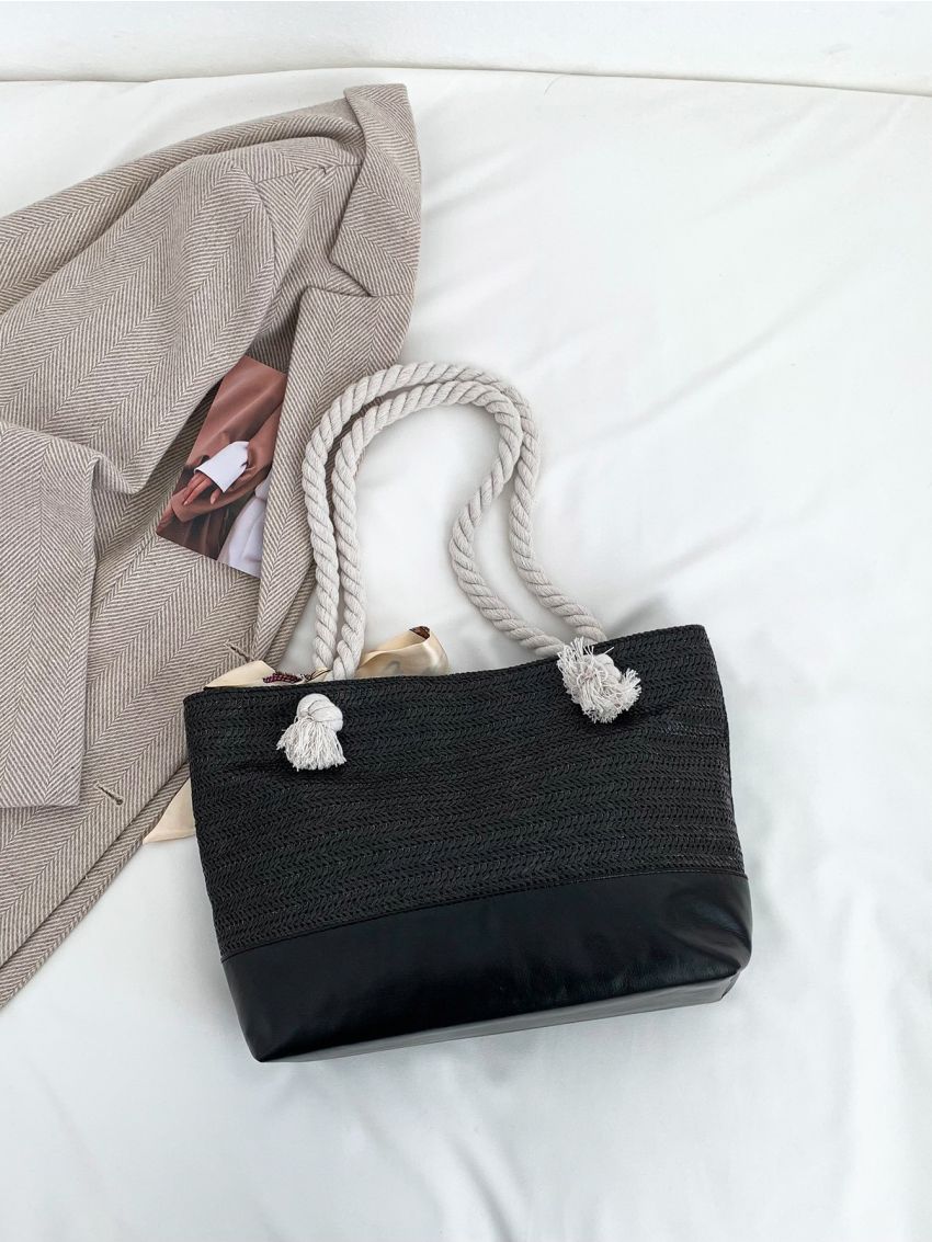 Paper Straw Bag Twilly Scarf Decor