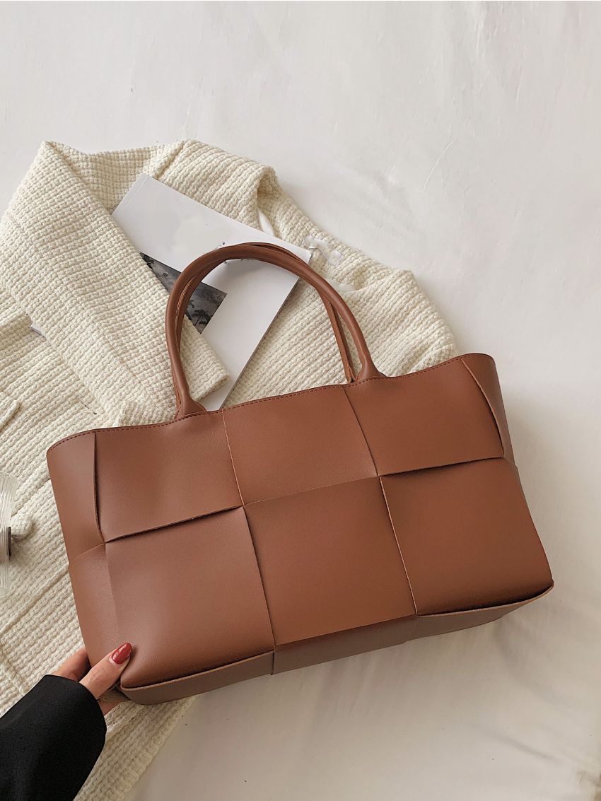 Large Capacity Tote Bag Solid Color Braided Design