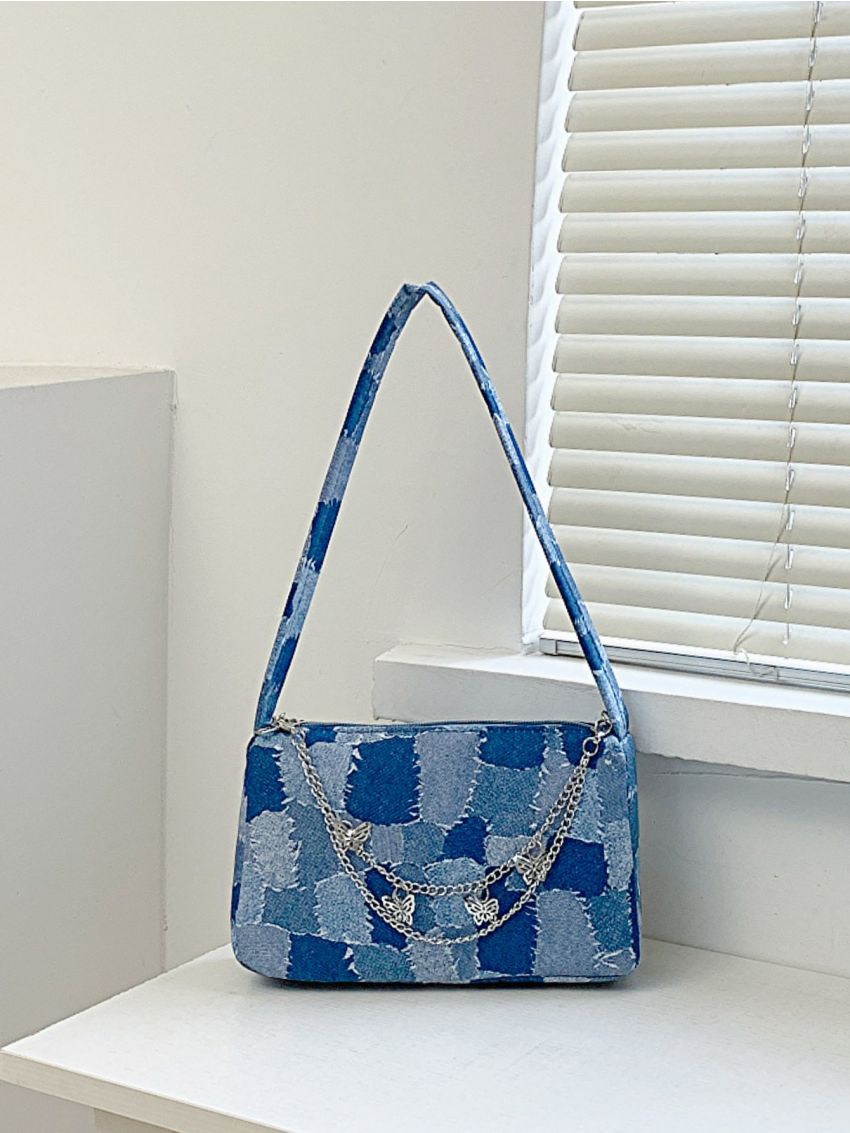 Colorblock Square Bag Chain Decor Small Preppy