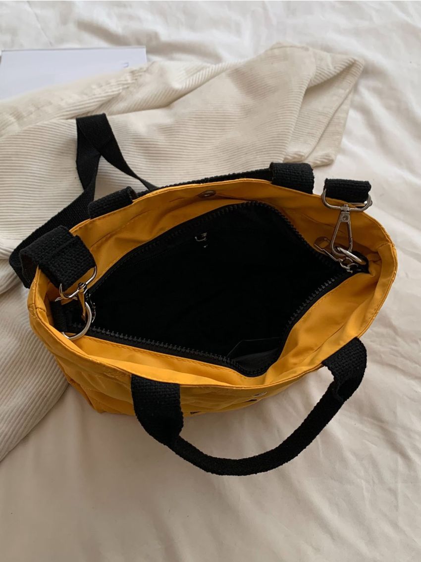 Small Tote Bag Letter Patch Decor Quilted Double Handle