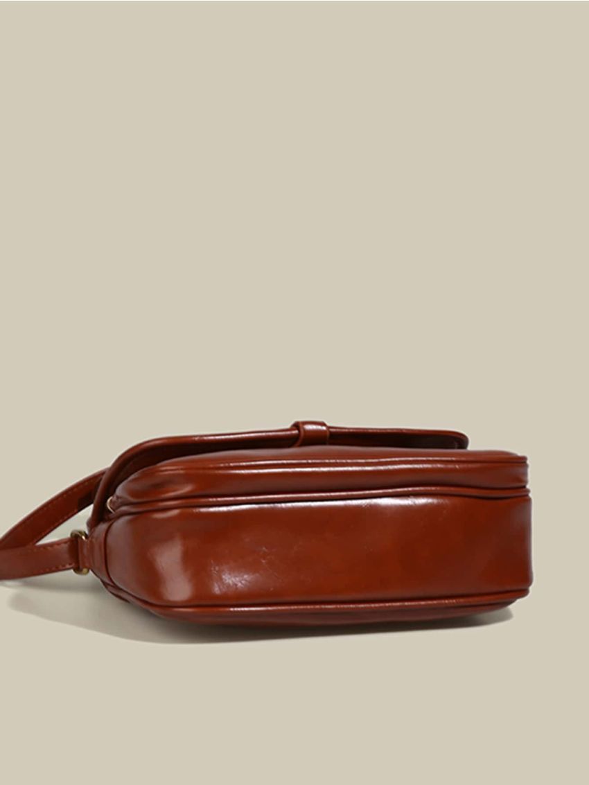 Small Square Bag Flap Vintage Design Solid Brown