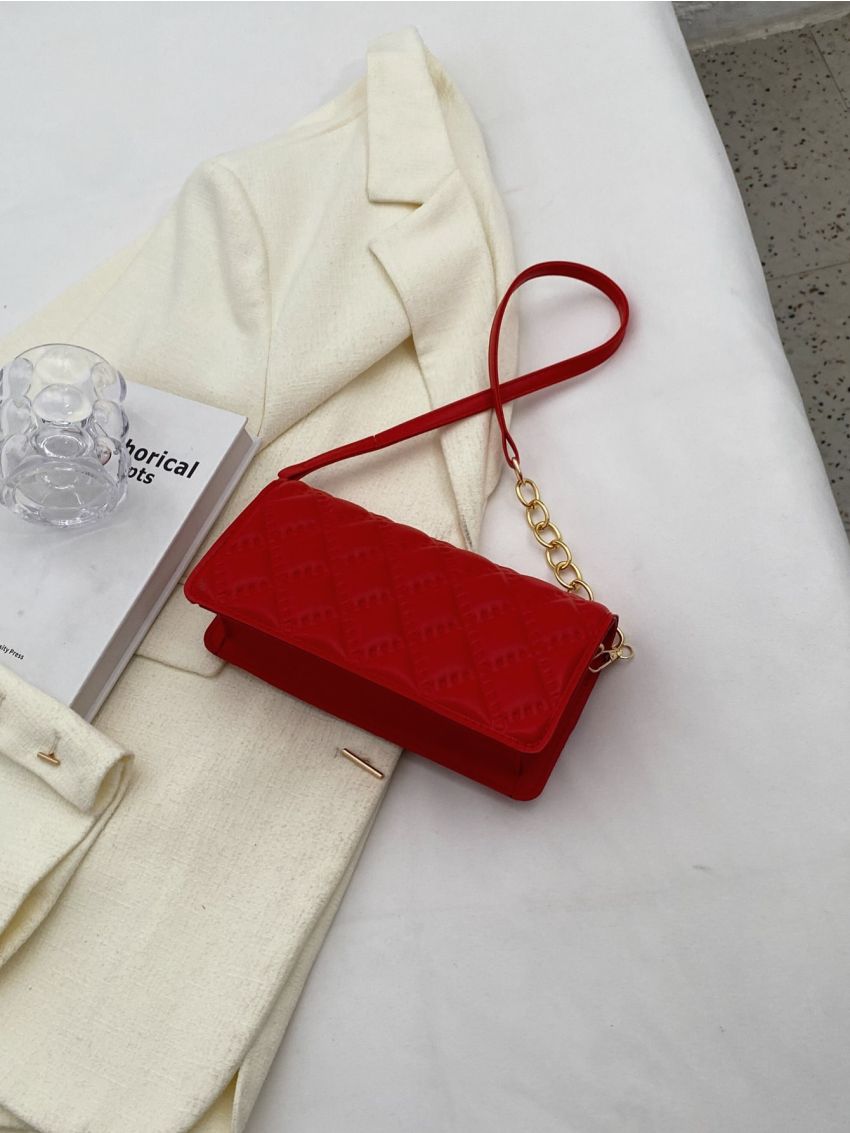 Metal Decor Quilted Pattern Square Bag Flap Fashion