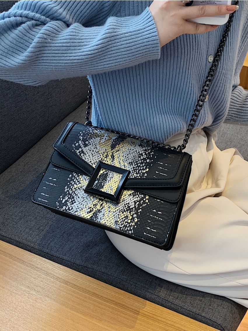 Small Snakeskin Embossed Chain Strap