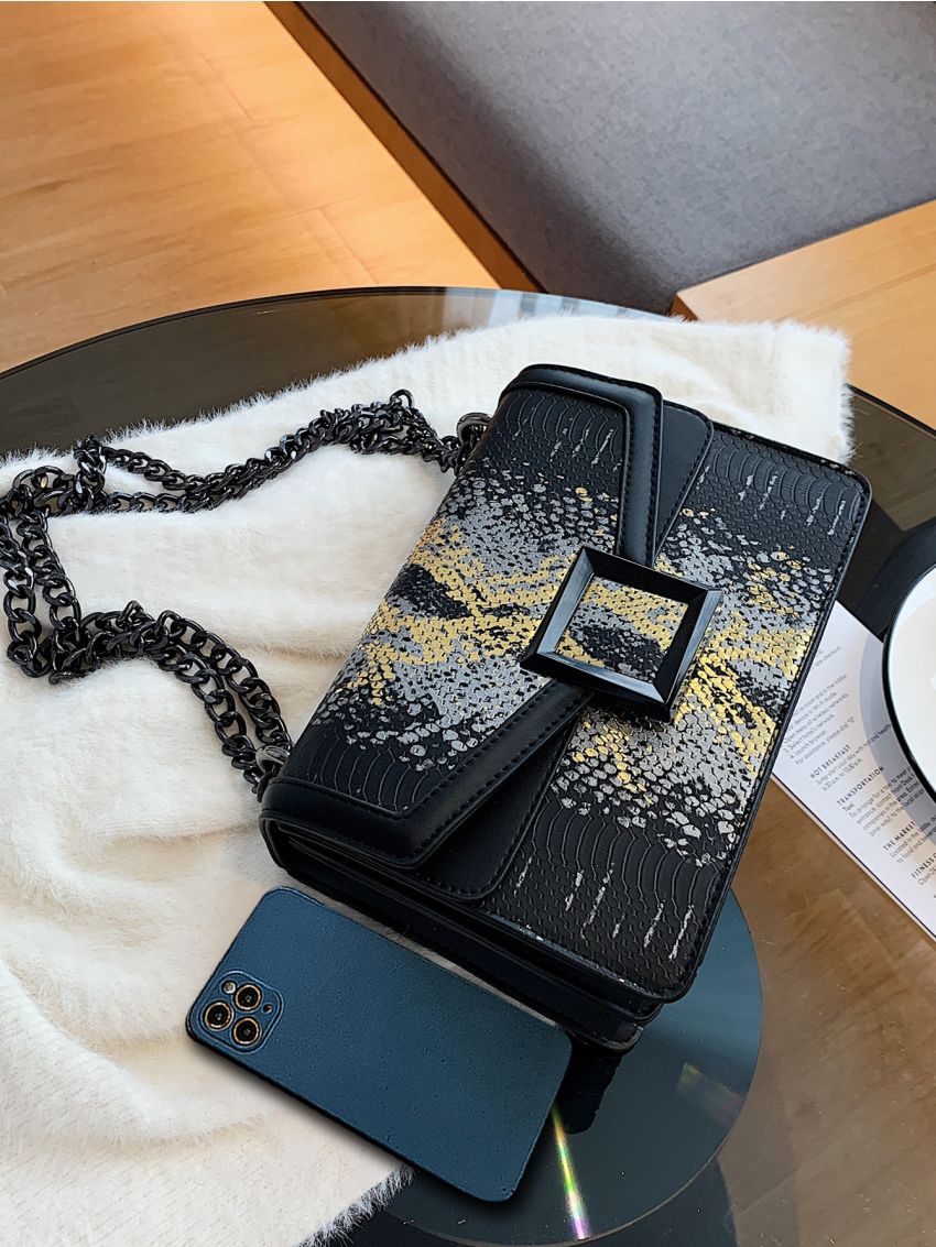 Small Snakeskin Embossed Chain Strap