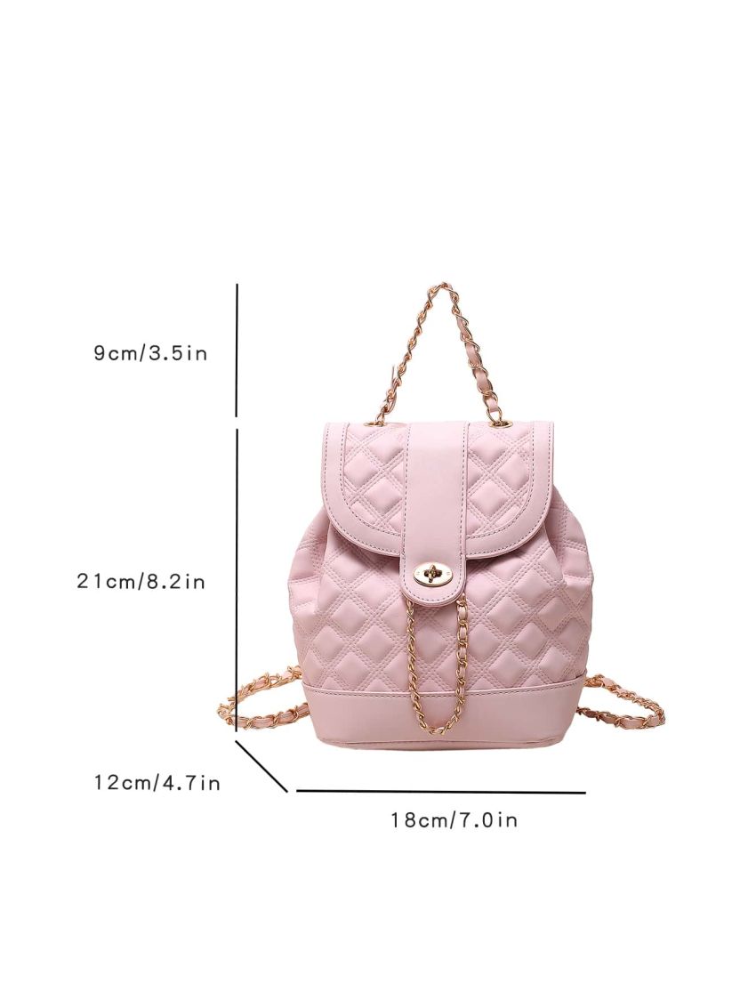 Mini Fashion Backpack Chain Drawstring Flap Elegant Black Quilted For Work Outdoor Trip