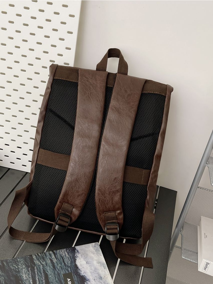 New 2023 Vintage High-capacity Solid Unisex PU Backpack