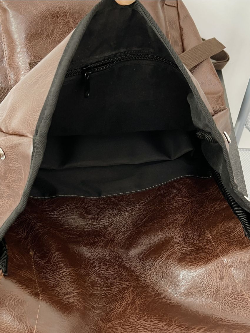 New 2023 Vintage High-capacity Solid Unisex PU Backpack