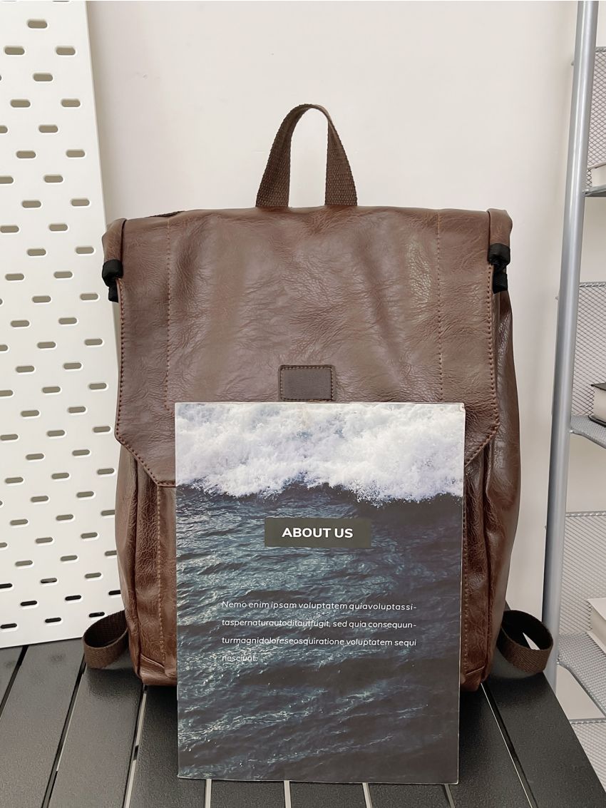 New 2023 Vintage High-capacity Solid Unisex PU Backpack