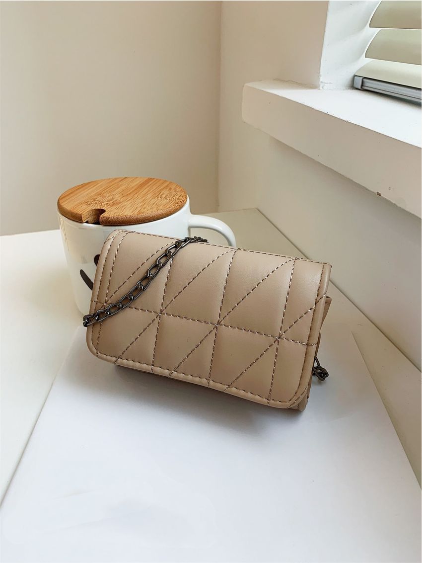 Mini Square Bag Fashionable Quilted Detail Flap Chain PU