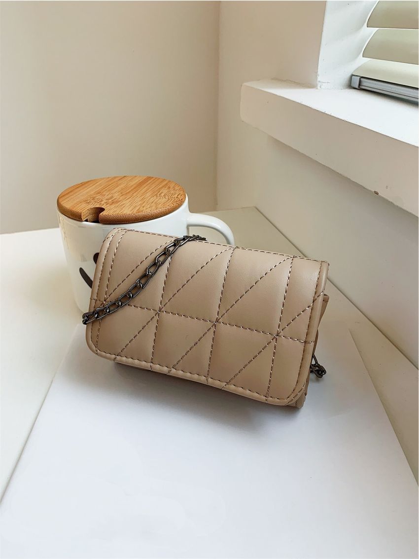 Mini Square Bag Fashionable Quilted Detail Flap Chain PU