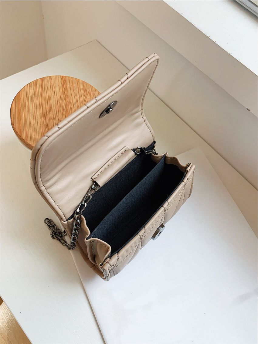 Mini Square Bag Fashionable Quilted Detail Flap Chain PU