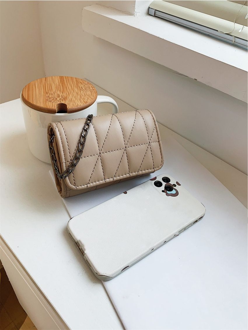 Mini Square Bag Fashionable Quilted Detail Flap Chain PU