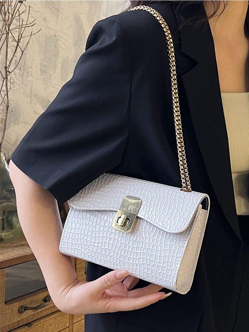Mini Flap Square Bag Geometric Embossed Turn Lock