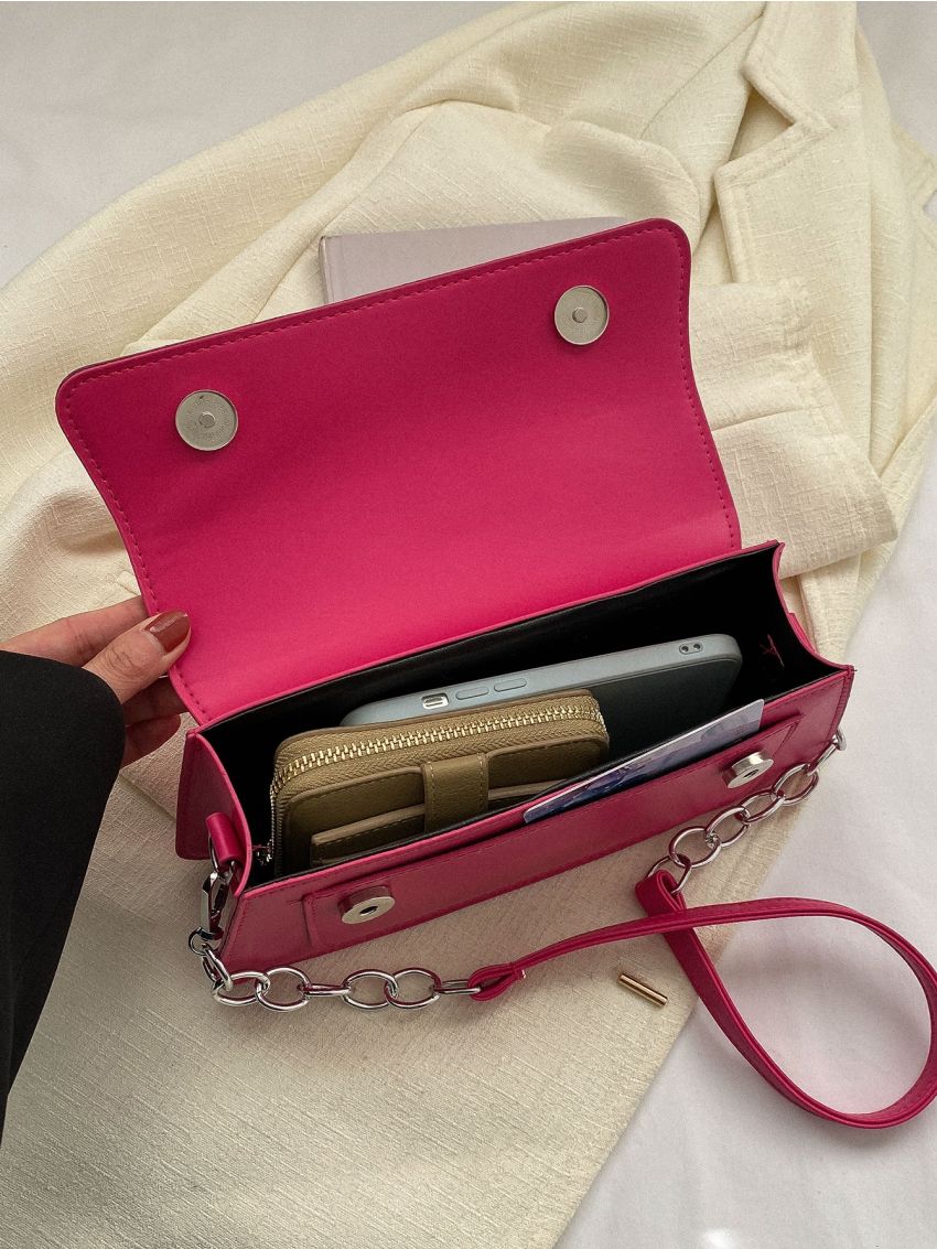 Medium Baguette Bag Neon Pink Letter Print