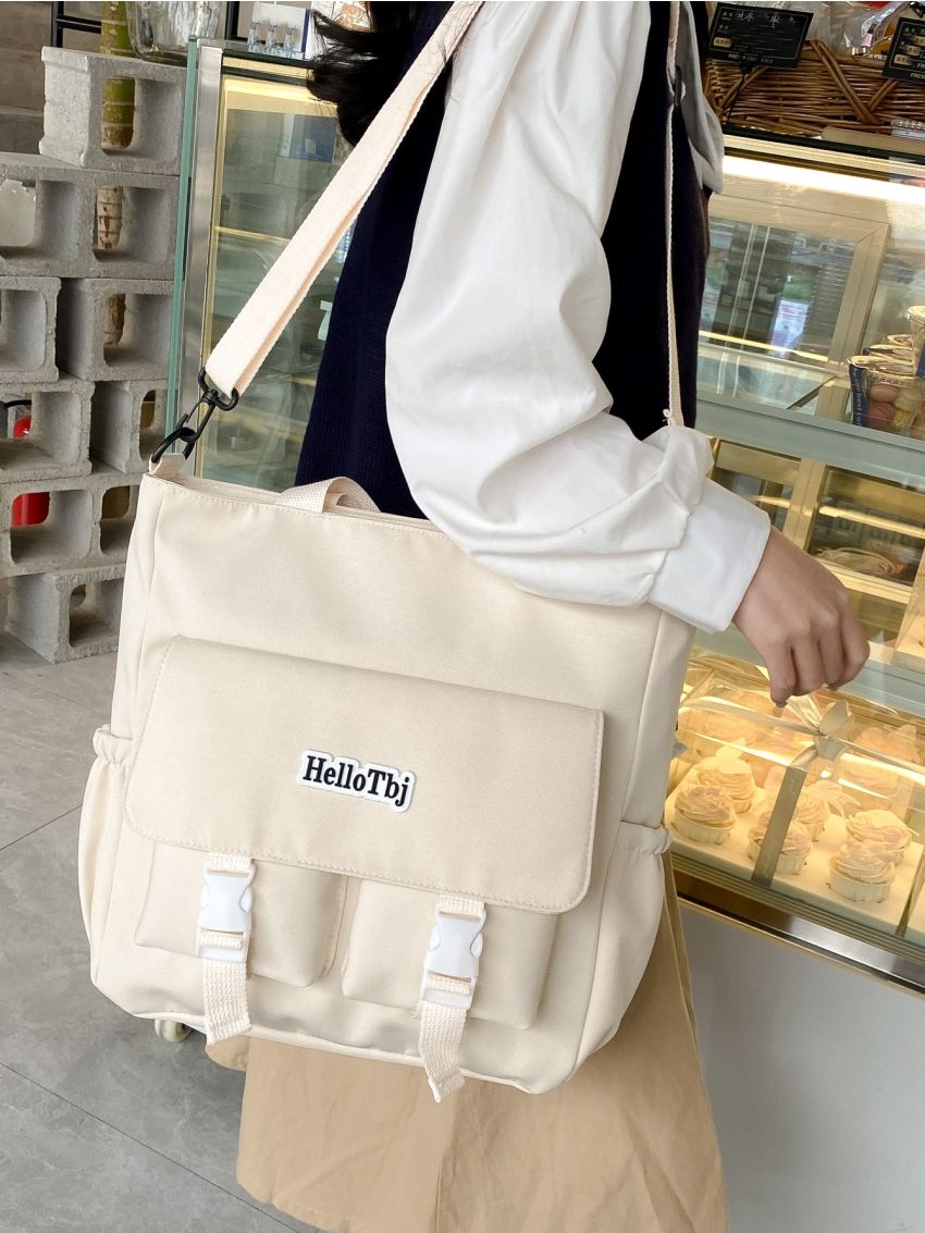 Letter Patch Decor Shopper Bag Casual For Daily Outing