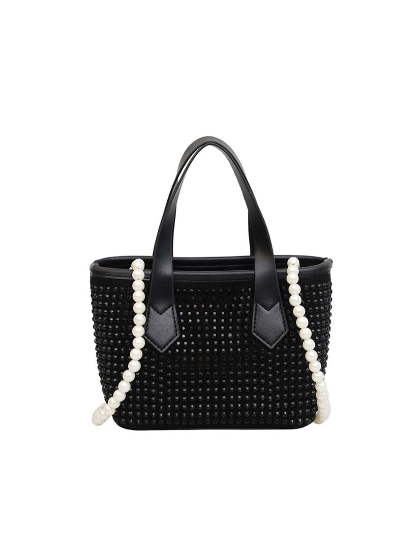 Studded Decor Bucket Bag Faux Pearl Beaded Small