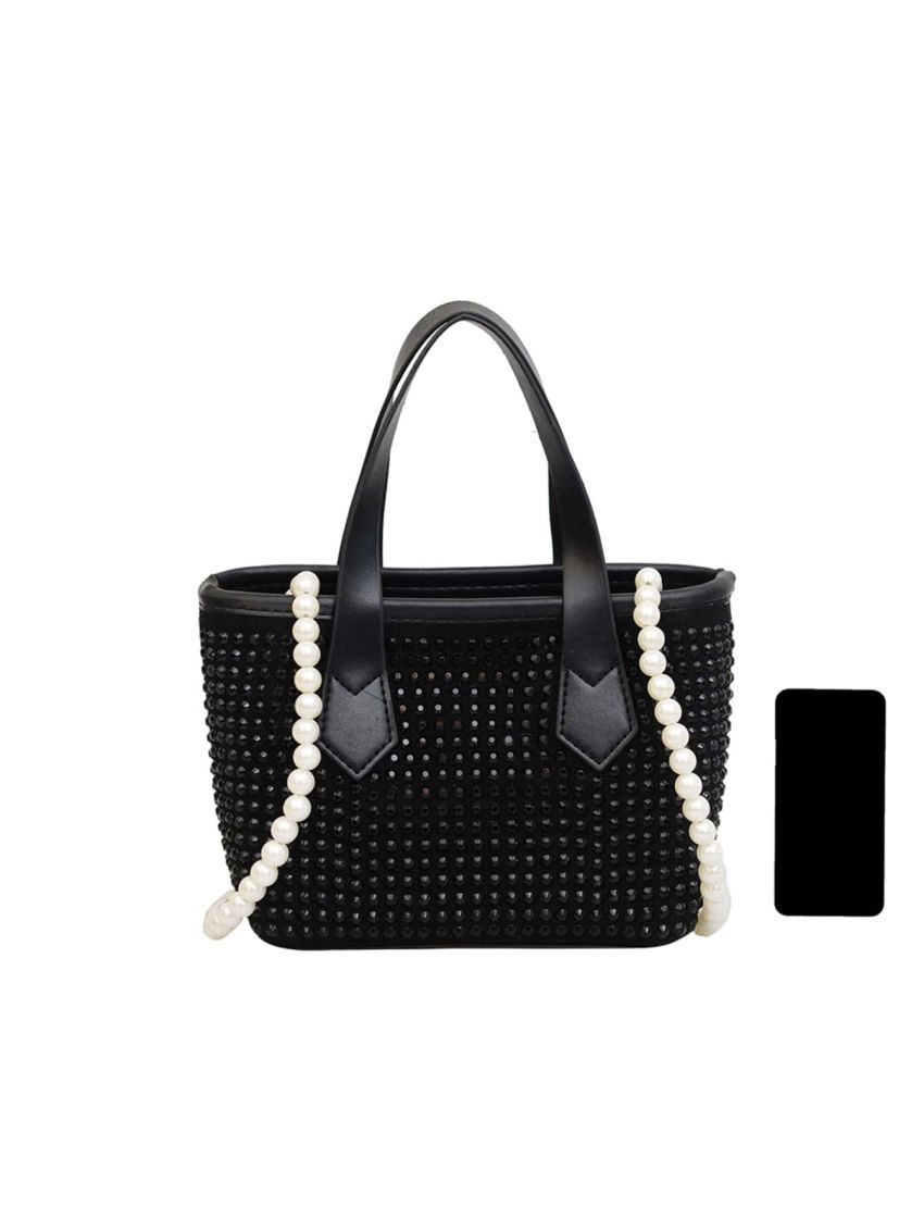 Studded Decor Bucket Bag Faux Pearl Beaded Small
