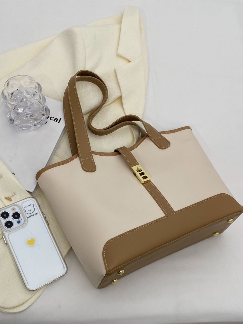 Medium Shoulder Tote Bag Colorblock Twist Lock