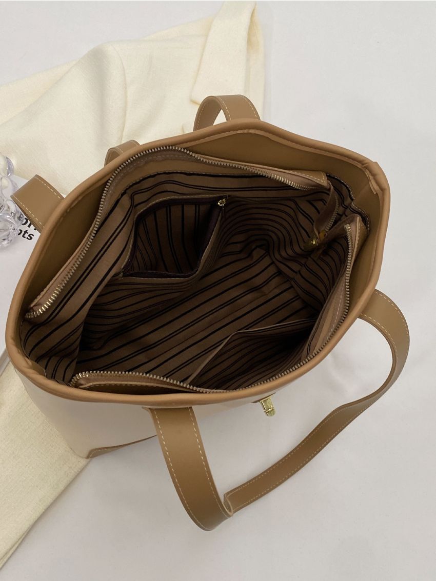 Medium Shoulder Tote Bag Colorblock Twist Lock