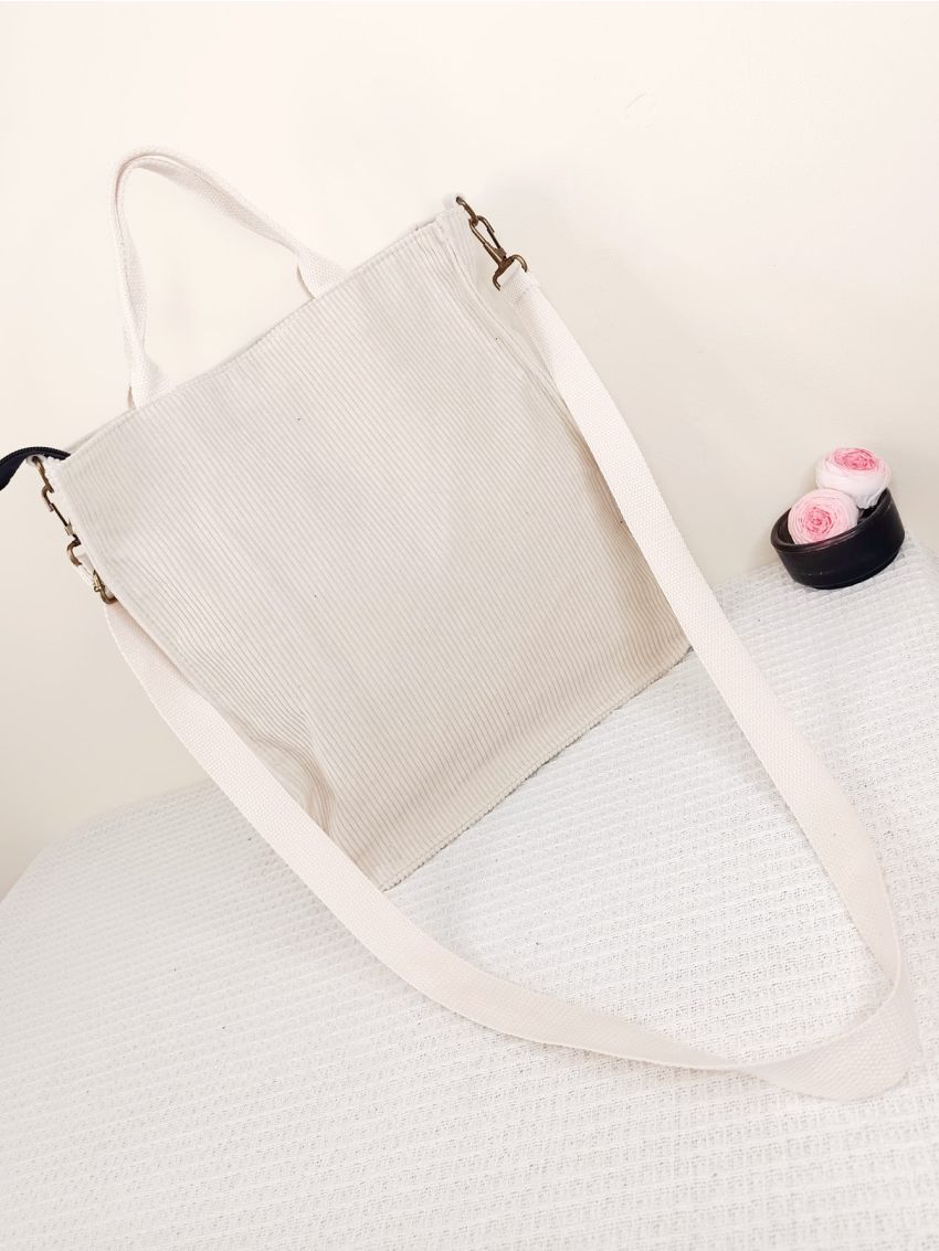 Minimalist Square Bag Medium White Corduroy