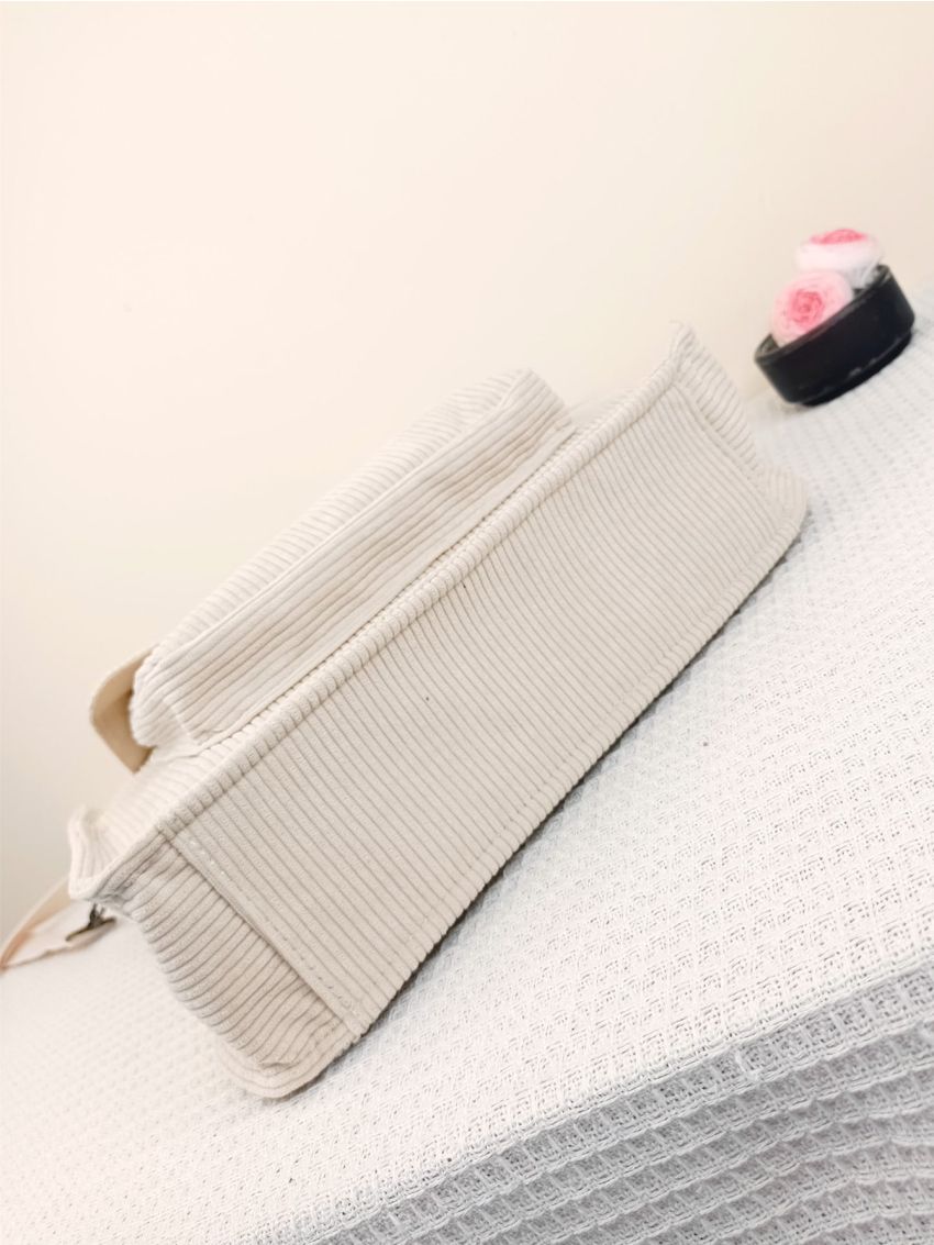 Minimalist Square Bag Medium White Corduroy
