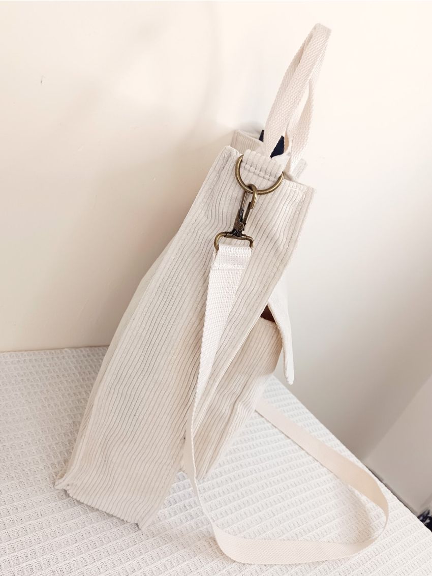 Minimalist Square Bag Medium White Corduroy