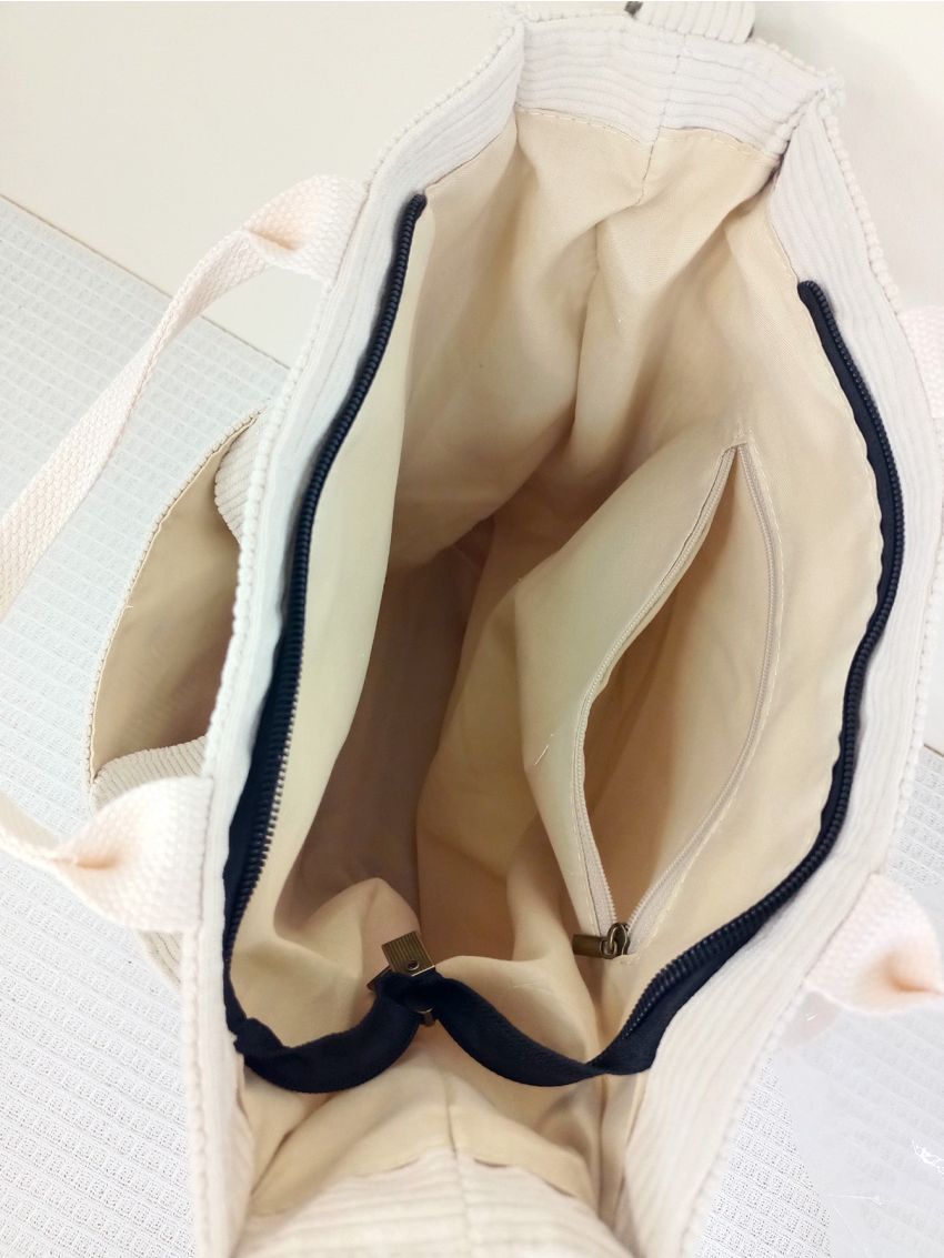 Minimalist Square Bag Medium White Corduroy