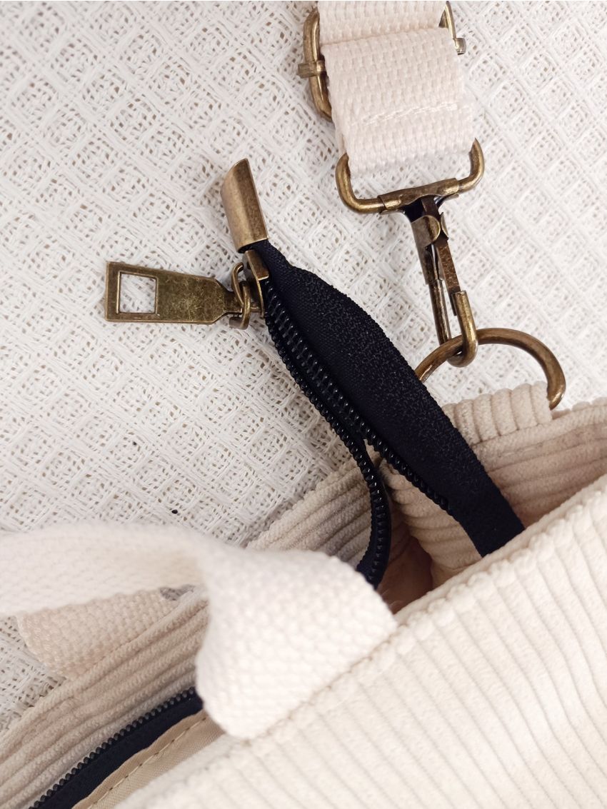 Minimalist Square Bag Medium White Corduroy