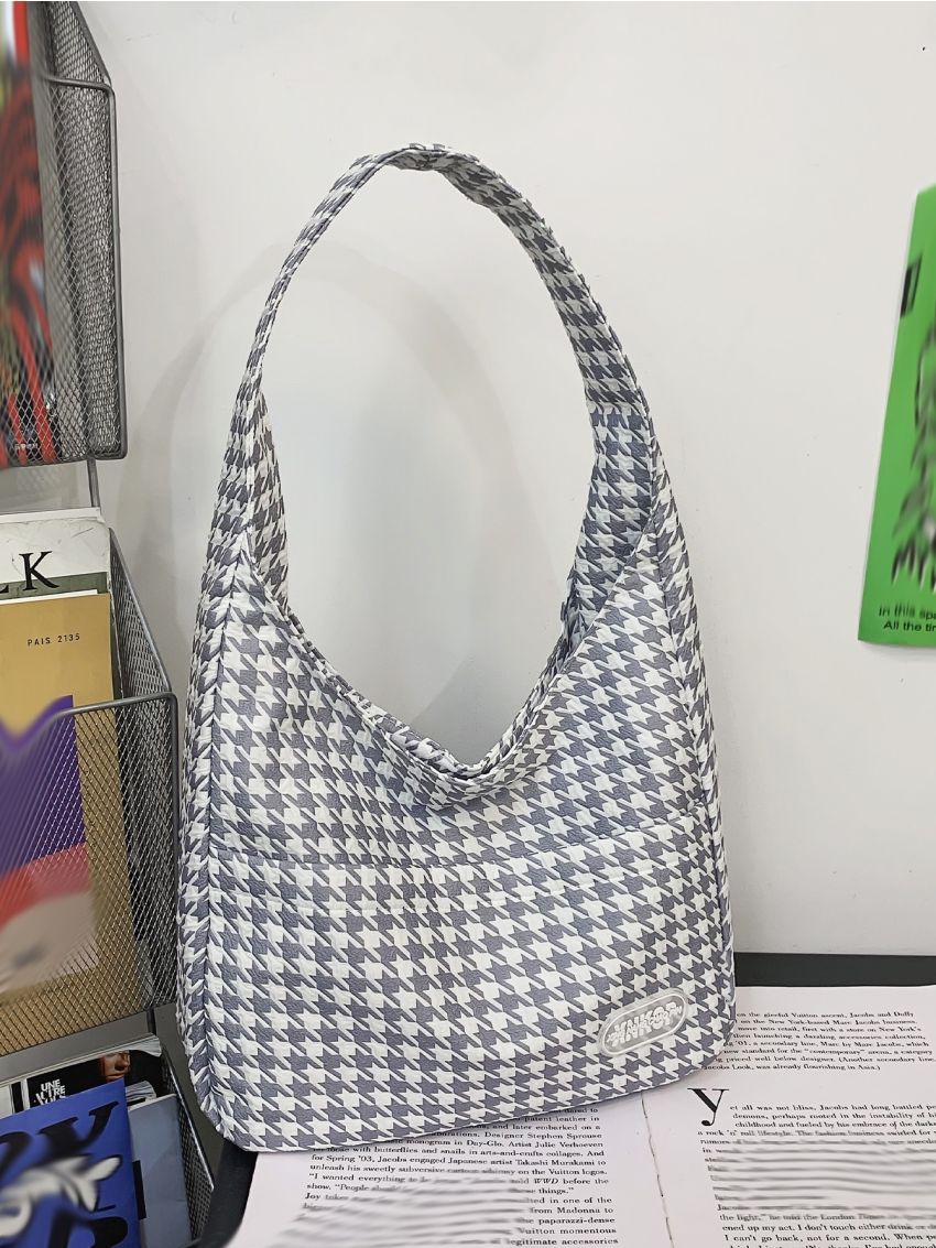 Houndstooth Hobo Bag Medium Portable