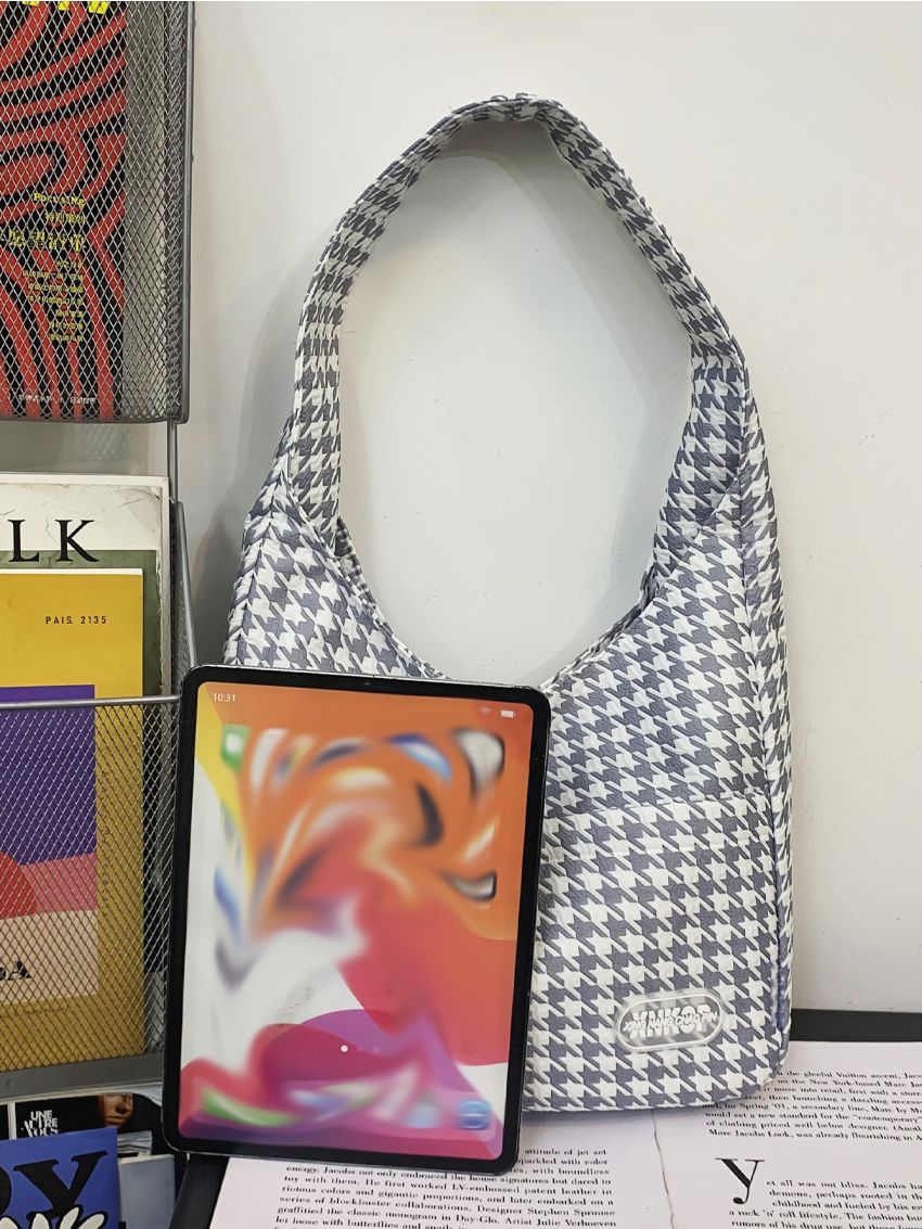 Houndstooth Hobo Bag Medium Portable