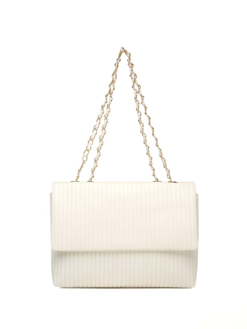 Minimalist Square Bag Flap Chain Strap Beige