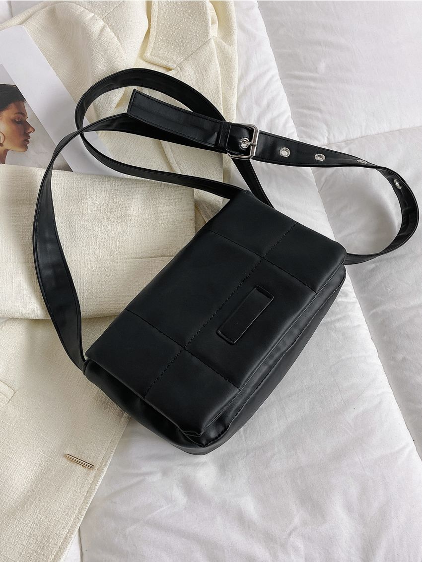 Quilted Square Bag Flap Black Small