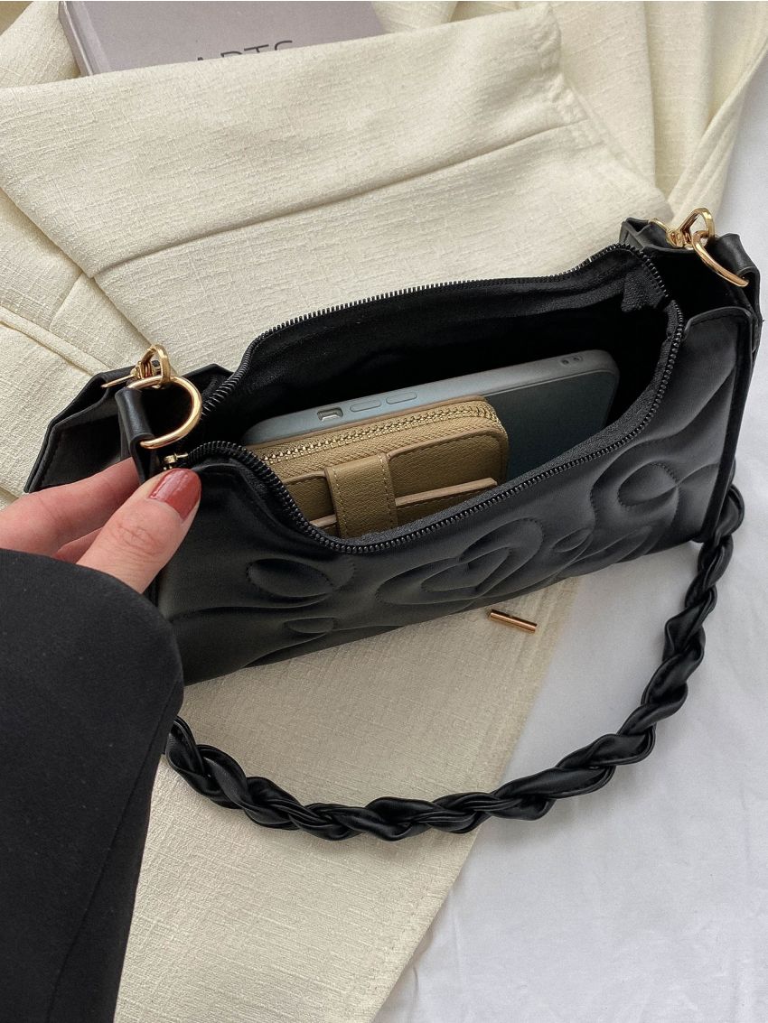 Quilted Baguette Bag Small Black