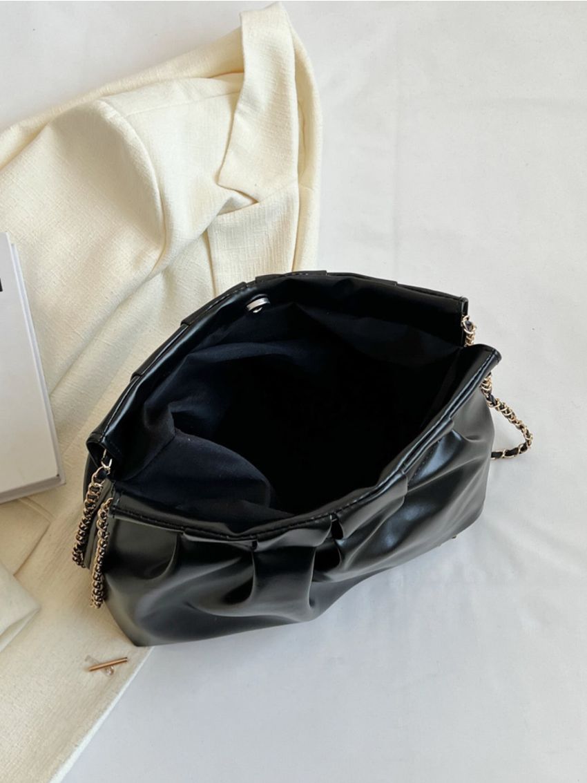 Minimalist Ruched Bag Chain Strap Black