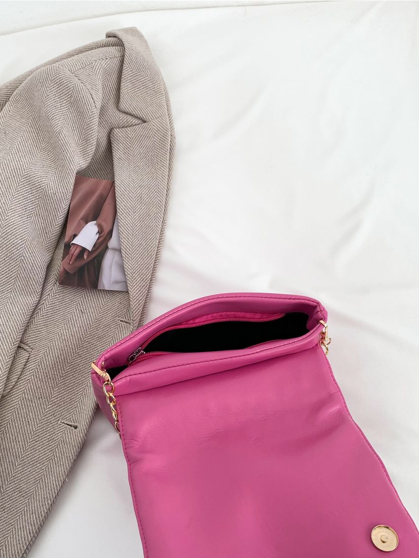 Small Ruched Bag Chain Strap Solid Color Pu