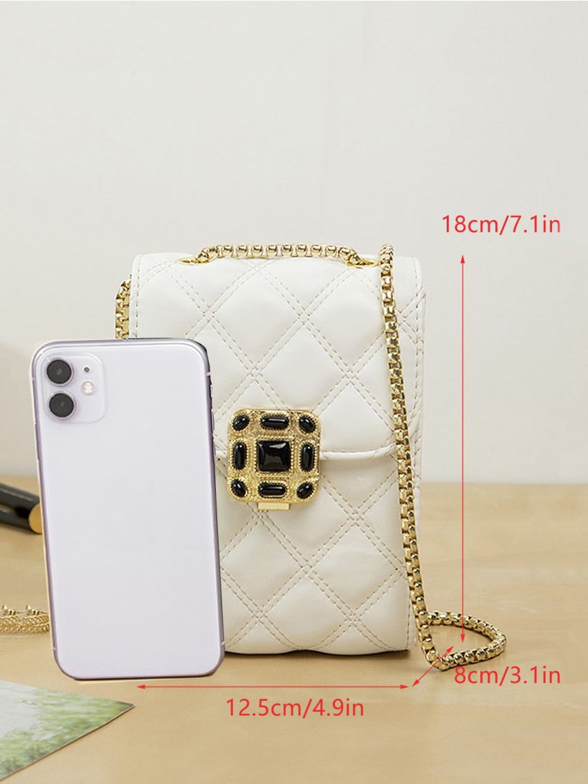 Mini Quilted Square Bag Metal Decor Black