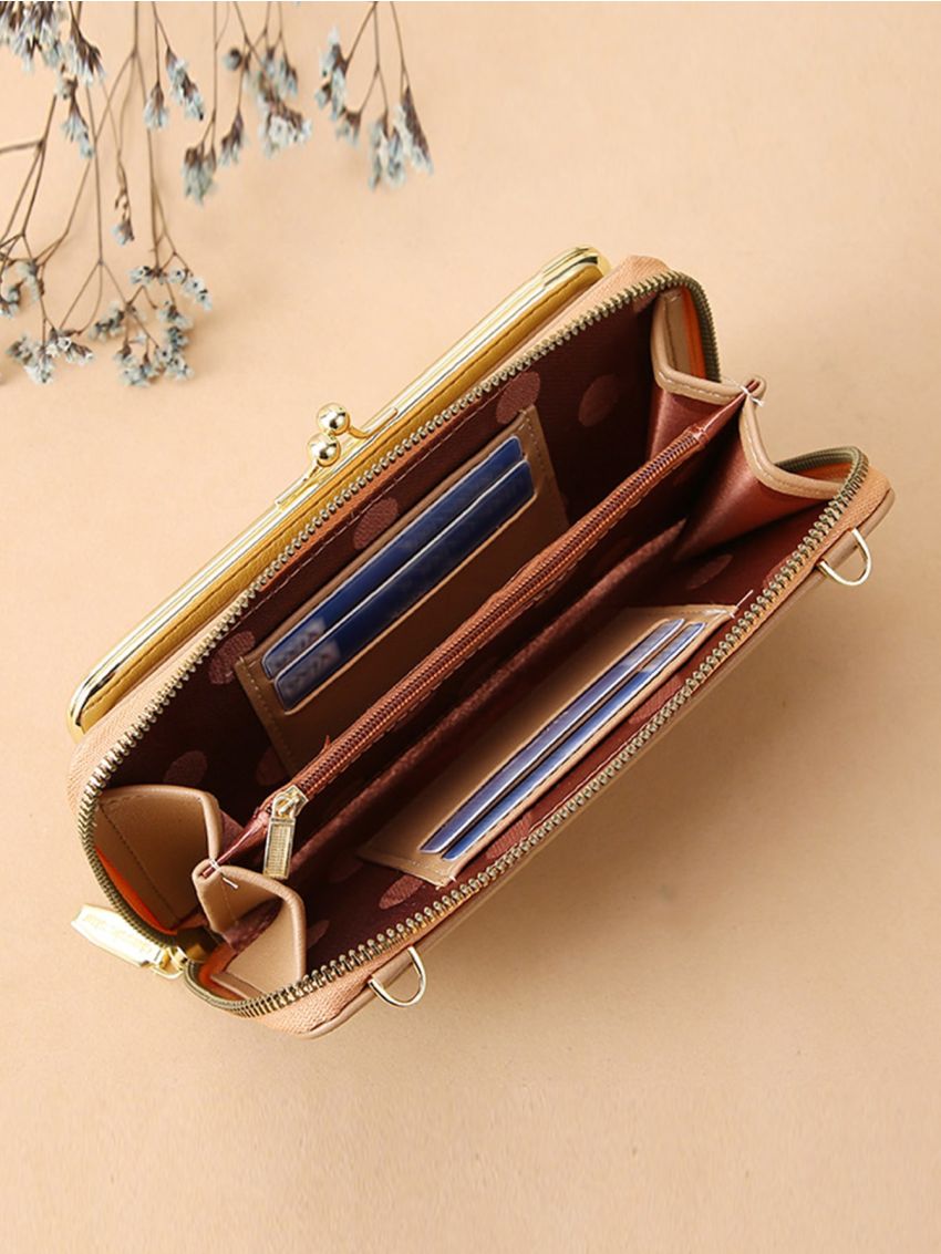 Quilted Pattern Phone Wallet Kiss Lock Fashion