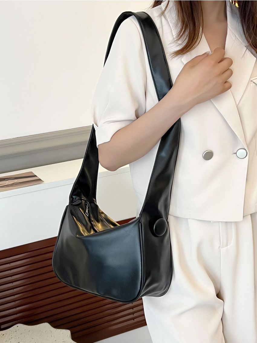 Button Detail Hobo Bag Fashion Black